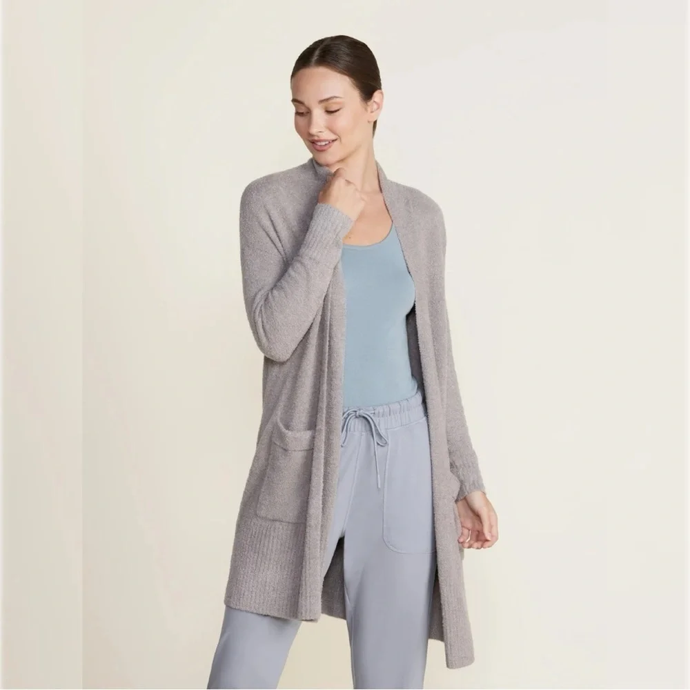 Barefoot Dreams CozyChic Lite Open Cardigan Sweater 3X Waffle Knit Gray Lounge